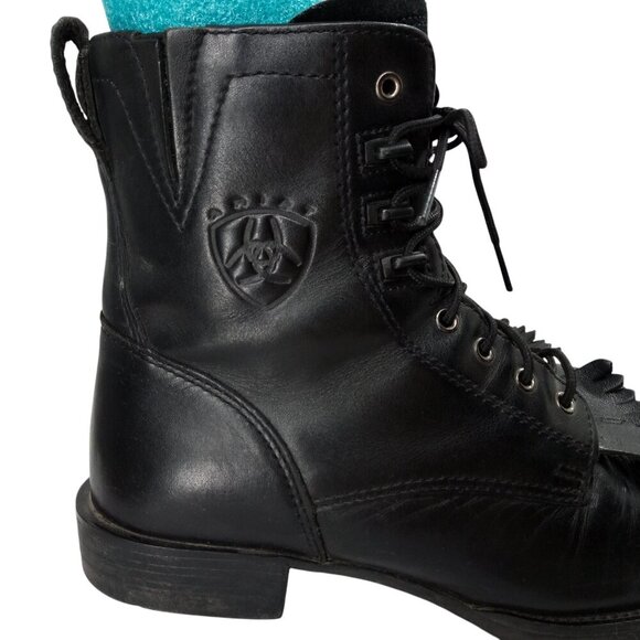 Ariat Black Leather Kiltie Paddock Western Riding Boots Size 6.5 Cowboy Womens - Picture 13 of 16